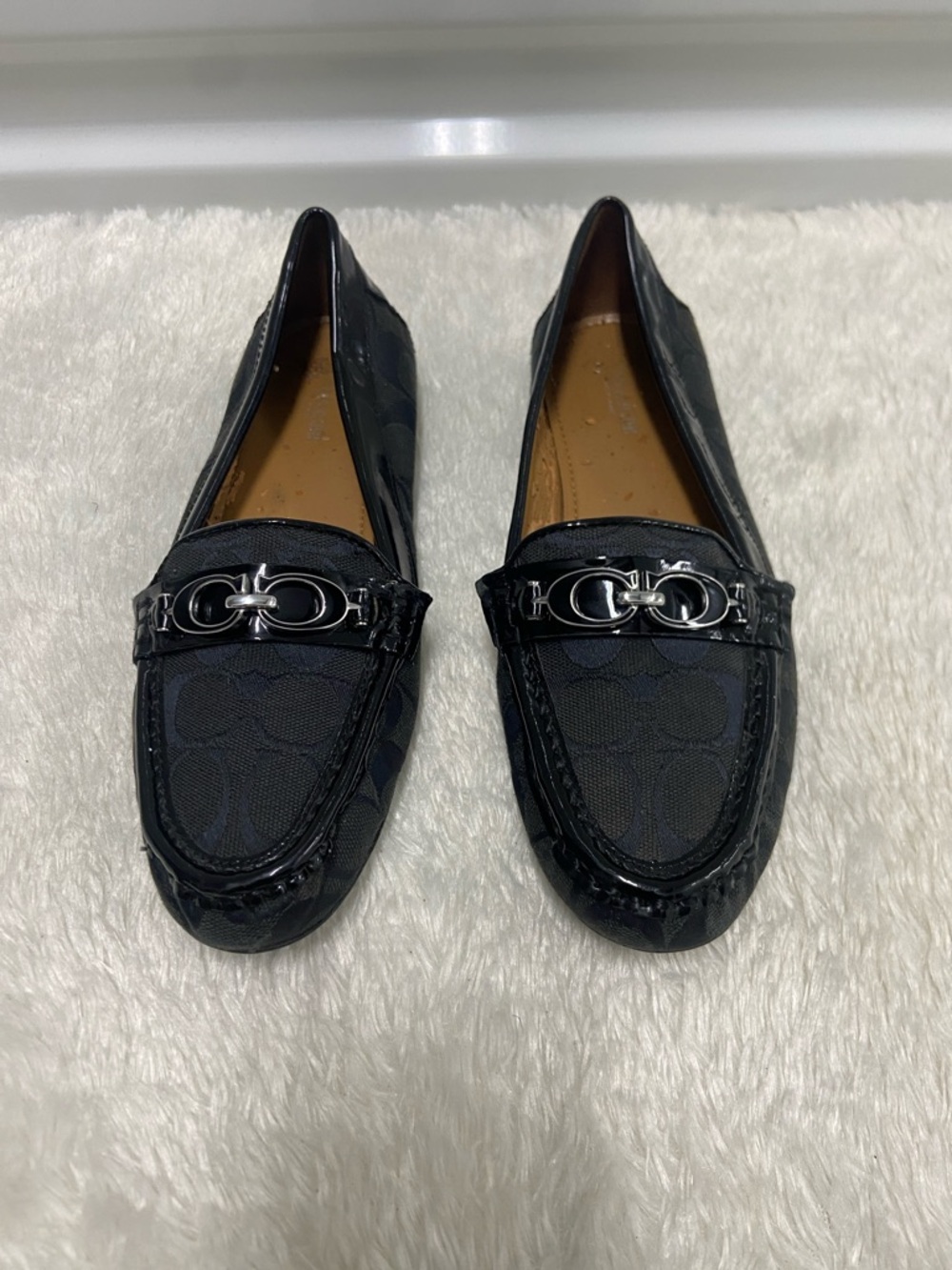 Coach Black Signature Canvas Slip-On Loafers with Silver-Tone Hardware
